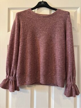 Eri + Ali Anthropologie Women's Cozy Ruffle-Sleeve Sweater - Dusty Rose